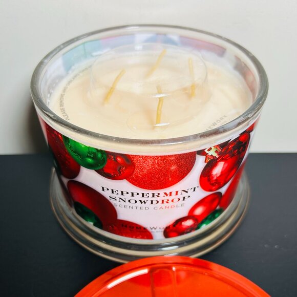 HomeWorx by Slatkin Peppermint Snowdrop 4-Wick 18oz Candle NEW - Picture 3 of 4